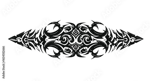 Vector Tribal Pattern in Black with Symmetrical Abstract Design in Modern Style for Tattoos and Decorative Art
