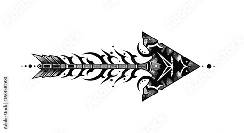 Vector Tribal Arrow Illustration in Black and White with Geometric and Organic Elements in Modern Style
