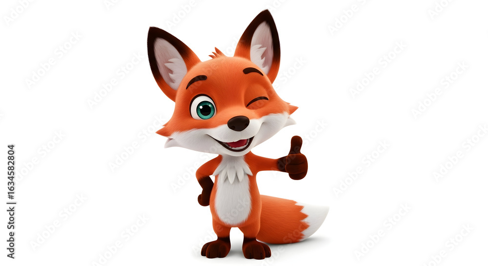 Obraz premium Cartoon Orange Fox Winking and Giving Thumbs Up on White Background