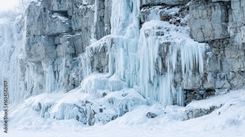 Wallpaper Mural Frozen Waterfalls on Rocky Cliffs Surrounded by Winter Snow Torontodigital.ca