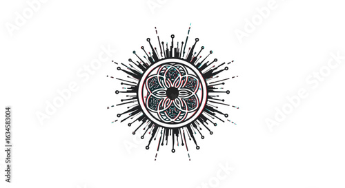 Vector Illustration Mandala Style Circular Pattern with Intricate Symmetrical Geometric Elements in Modern Decorative Design