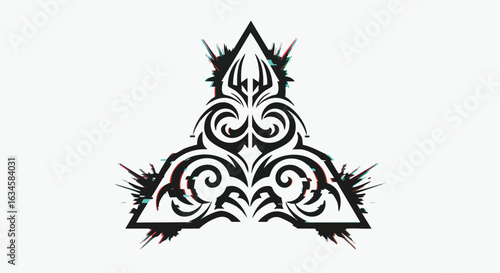 Vector Tribal Pattern with Abstract Symmetrical Design in Black and Red Colors