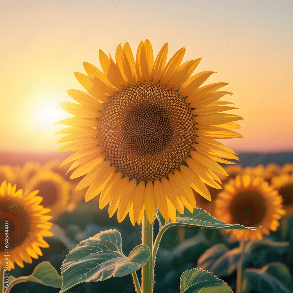 Obraz premium Radiant Sunflower Field at Sunset A Symphony of Golden Hues and Floral Beauty Captivating the Essence of Summer