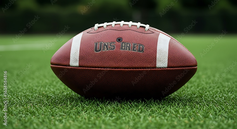 Obraz premium Iconic UNS BRED Football Poised on Vibrant Green Turf