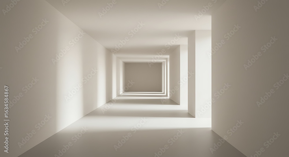 Fototapeta premium Infinite Geometric Corridor with Rhythmic Light and Shadow Play