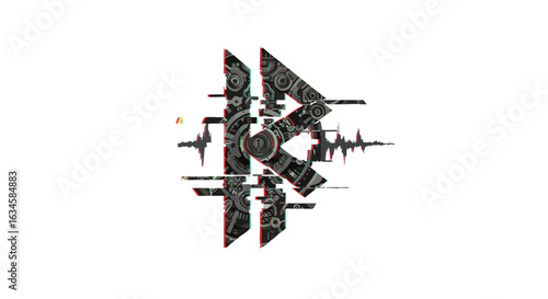 Futuristic Vector Icon with Circuit Board Elements in Modern Style in Black and Red Colors