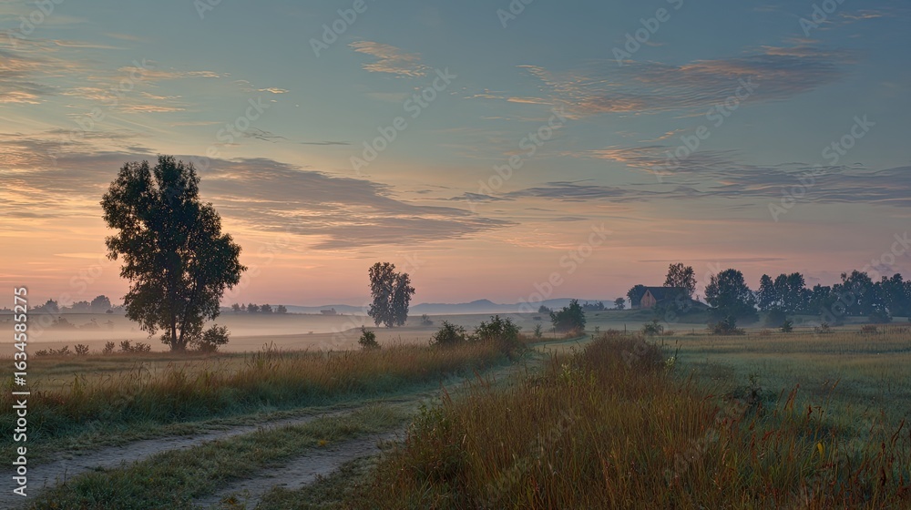 Obraz premium A tranquil rural landscape at dawn