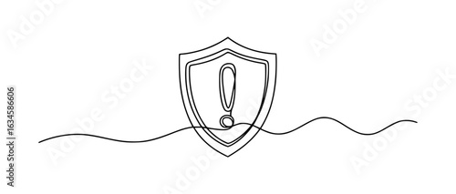 Shield with exclamation mark warning symbol continuous line art security protection