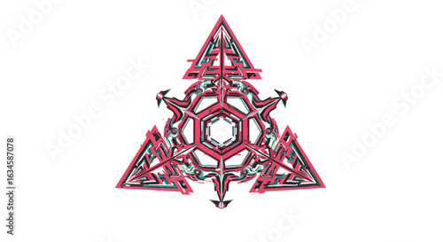 Futuristic Geometric Vector Pattern with Triangular and Hexagonal Elements in Neon Pink and Blue Colors