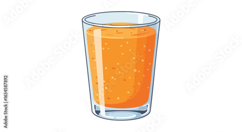 Vector Illustration of Orange Juice Glass in Modern Style with Bright Orange Color and Transparent Glass Effect