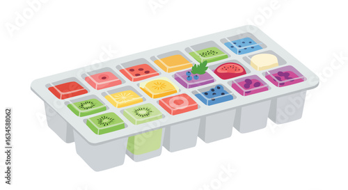 Vector Illustration of Frozen Fruit Cubes in Modern Minimalist Style with Bright Color Palette