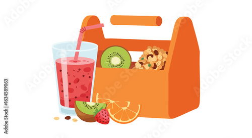 Vector Food Pattern with Fruit and Snack Elements in Modern Minimalist Style