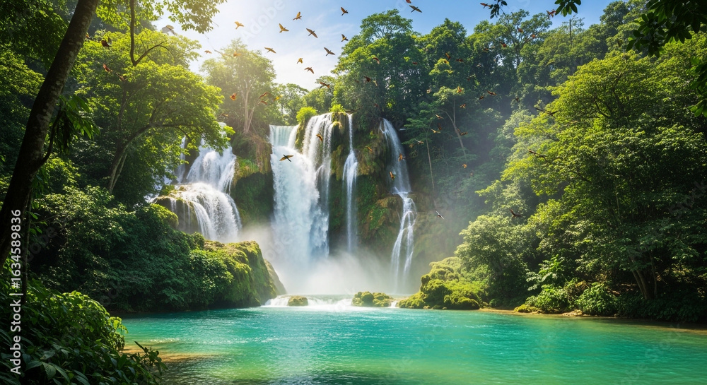 Fototapeta premium Tropical Waterfall Oasis in the Jungle