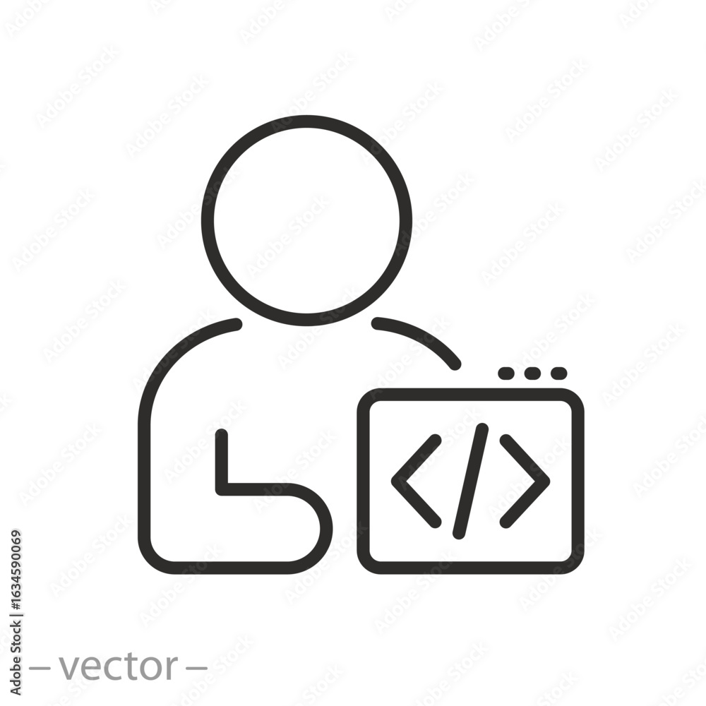 Fototapeta premium programmer icon, software development, programming specialist, coding engineer, thin line symbol on white background - editable stroke vector illustration eps10