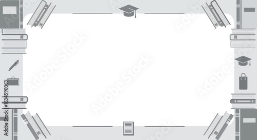 Academic background with books and graduation cap border, perfect for education related promotions