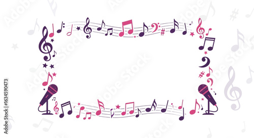 Artistic musical frame with microphones and music notes for creative compositions
