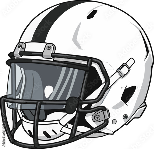 Side view of a modern football helmet with facemask and tinted visor. A vector icon representing contact sports, player safety, and athletic gear.