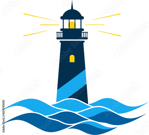 A minimalist vector element of a modern lighthouse. The abstract, clean design focuses on the beacon and its coastal function, perfect for navigation and seaside themes.