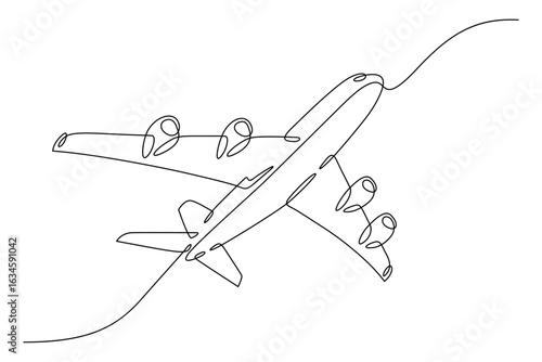 Continuous one line drawing Flying plane. Vacation. One continuous line isolated minimal illustration.Not AI.