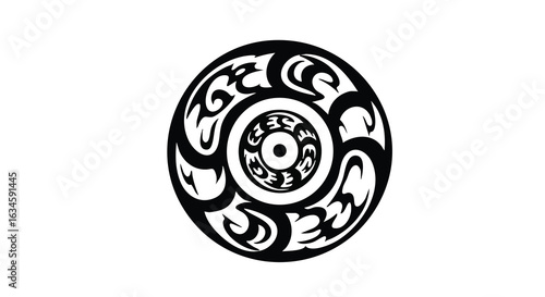 Vector Pattern Circular Design with Tribal Motifs in Black and White Modern Style