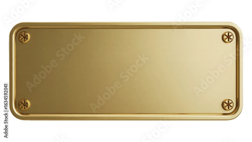 Blank Brass Plaque with Four Screws on White Background