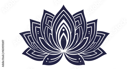 Vector Lotus Flower Pattern in Modern Geometric Style with Navy Blue Color Scheme