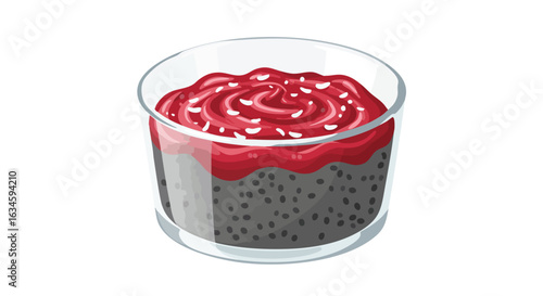 Vector Illustration of Pudding Dessert with Red Fruit Topping in Modern Style