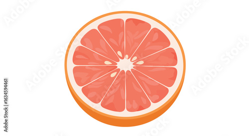 Vector Illustration of Half Pink Grapefruit in Modern Minimalist Style with Bright Pink and White Colors Perfect for Food Packaging and Fresh Produce Branding