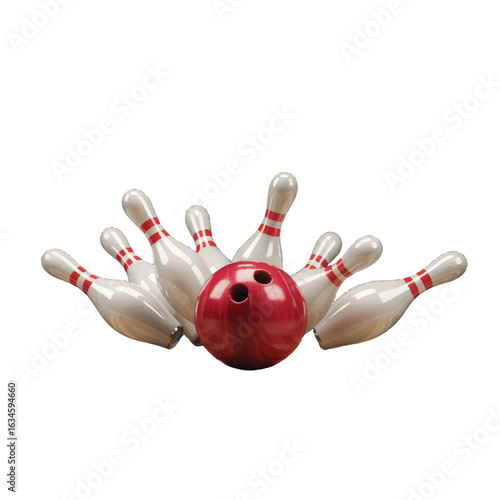 Bowling Ball Striking Pins With Red Stripes strike