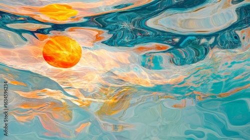 Warm Sun Melting into an Abstract Ocean Reflection