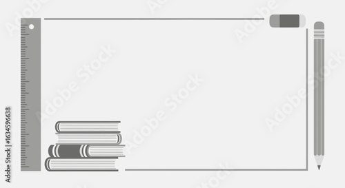 Creative frame with books, ruler, pencil and eraser for educational concepts