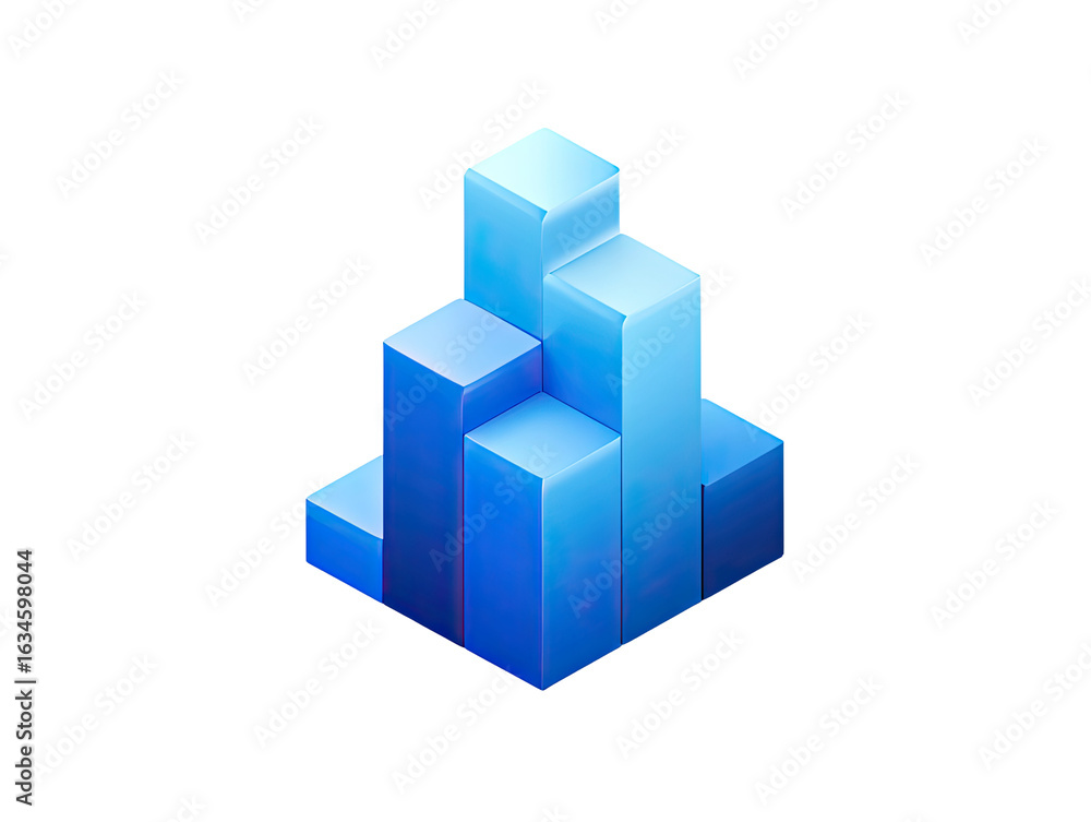 Fototapeta premium Abstract graphic, stacked, vibrant blue blocks. 3D effect