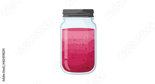 Vector Illustration of a Mason Jar with Pink Liquid in Modern Minimalist Style