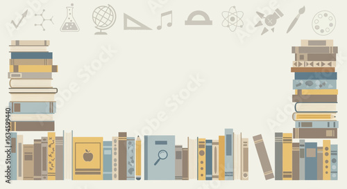 Educational themed background with books and symbols for learning and knowledge