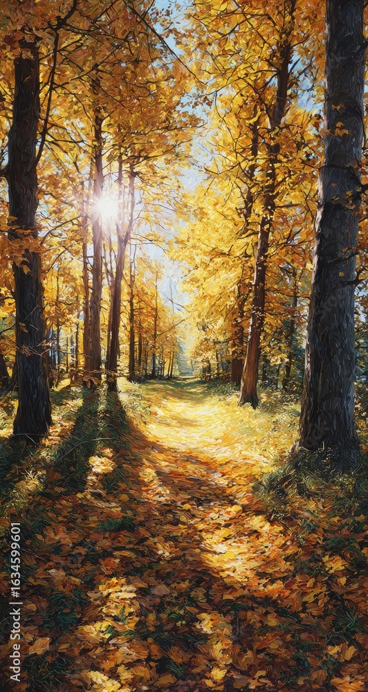 Obraz premium Sunlit autumn forest path
