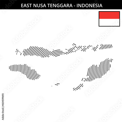 East Nusa Tenggara with its detailed map and flag