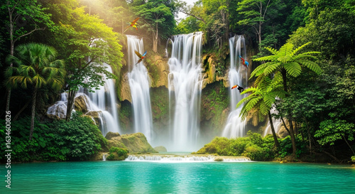 Tropical Waterfall Oasis in the Jungle