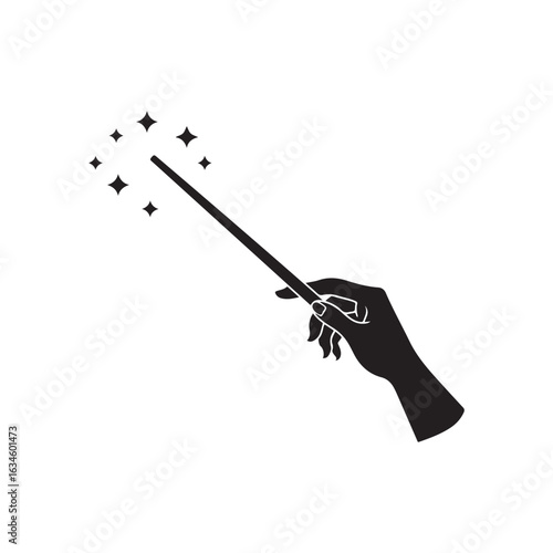 Elegant hand holding a magic wand casting sparkles and enchanting spells vector illustration perfect for fantasy designs and magical themes