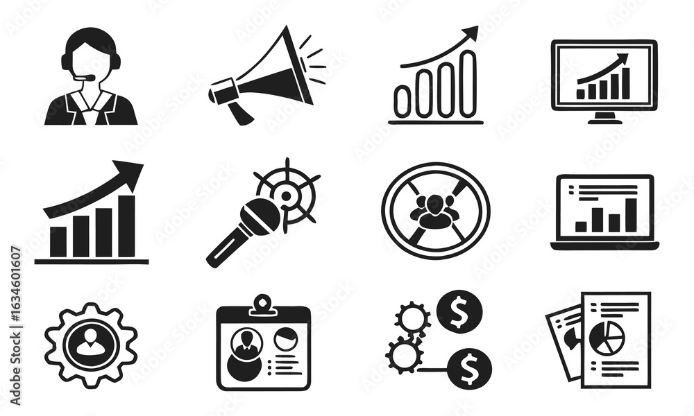 Fototapeta premium Customer Relationship Management (CRM) Icon Set Solid Vector Collection