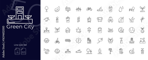 Green City Line Editable Icons set. Vector illustration in modern thin line style of Green City icons: city, eco, environment, etc