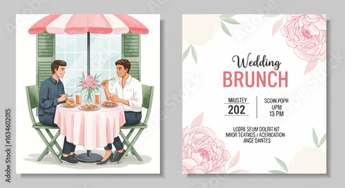 Elegant watercolor wedding brunch invitation design with romantic floral accents