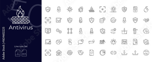 Antivirus Line Editable Icons set. Vector illustration in modern thin line style of Antivirus icons: protection, firewall, hacker, etc