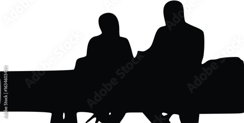 Romantic Couple Silhouette Sitting Together, Silhouette of a couple sitting side by side. Ideal for love, relationship, and emotional-themed visuals or storytelling concepts.people