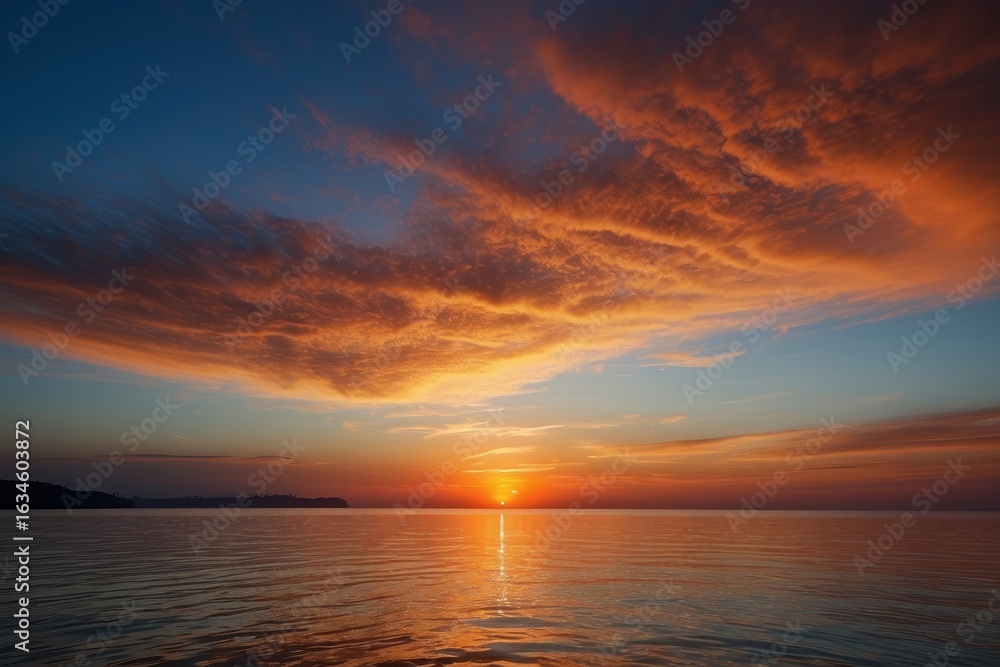 Fototapeta premium Abstract gradient sunrise in the sky with blue and orange natural background