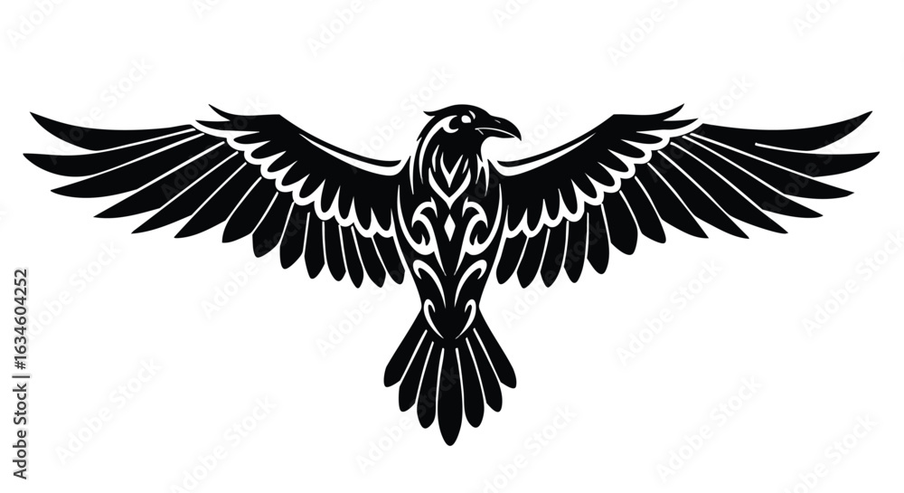 Fototapeta premium Vector Illustration of Abstract Bird with Outstretched Wings in Modern Tribal Style