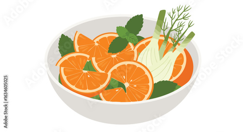 Minimalist Vector Illustration of Fresh Orange and Fennel in Modern Organic Style
