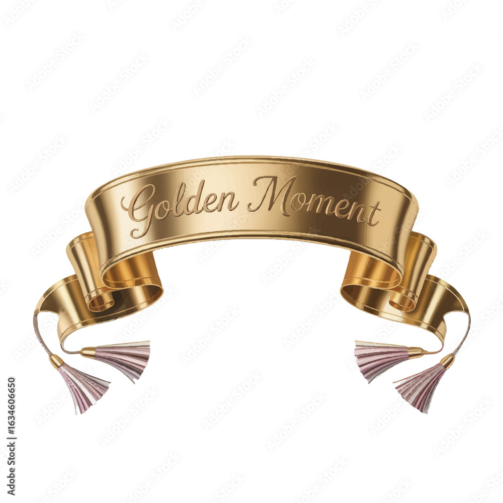 Golden Ribbon Banner with Tassels and Text curved Golden Ribbon Banner with Tassels and Text curved