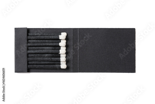 top view black matchbox on white background