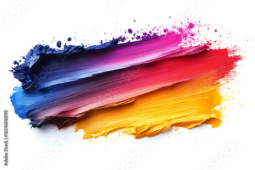 Colorful brush gradient of cool and warm colors, watercolor smear or paint swab, abstract acrylic blue and purple, red, yellow, orange, paint brush daub.
