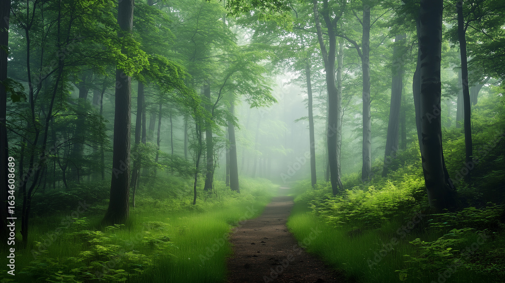 Naklejka premium Green forest environment. Beautiful Forest